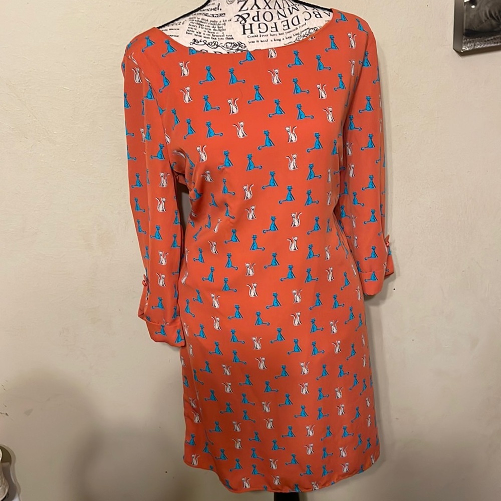 Pink Owl, Orange Cat Dress, L